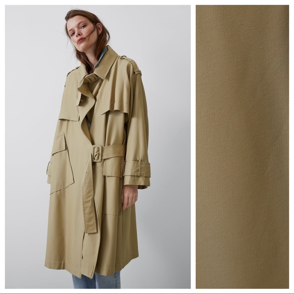 NWT. Zara Tan Oversized Trench Coat Size S-M.